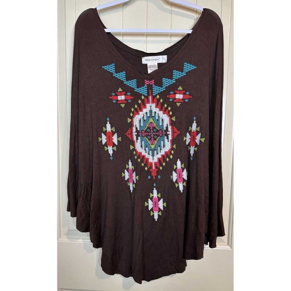 Urban Mangoz Blouse Top Boho Festival embroidered Southwestern poncho‎ sz L GUC